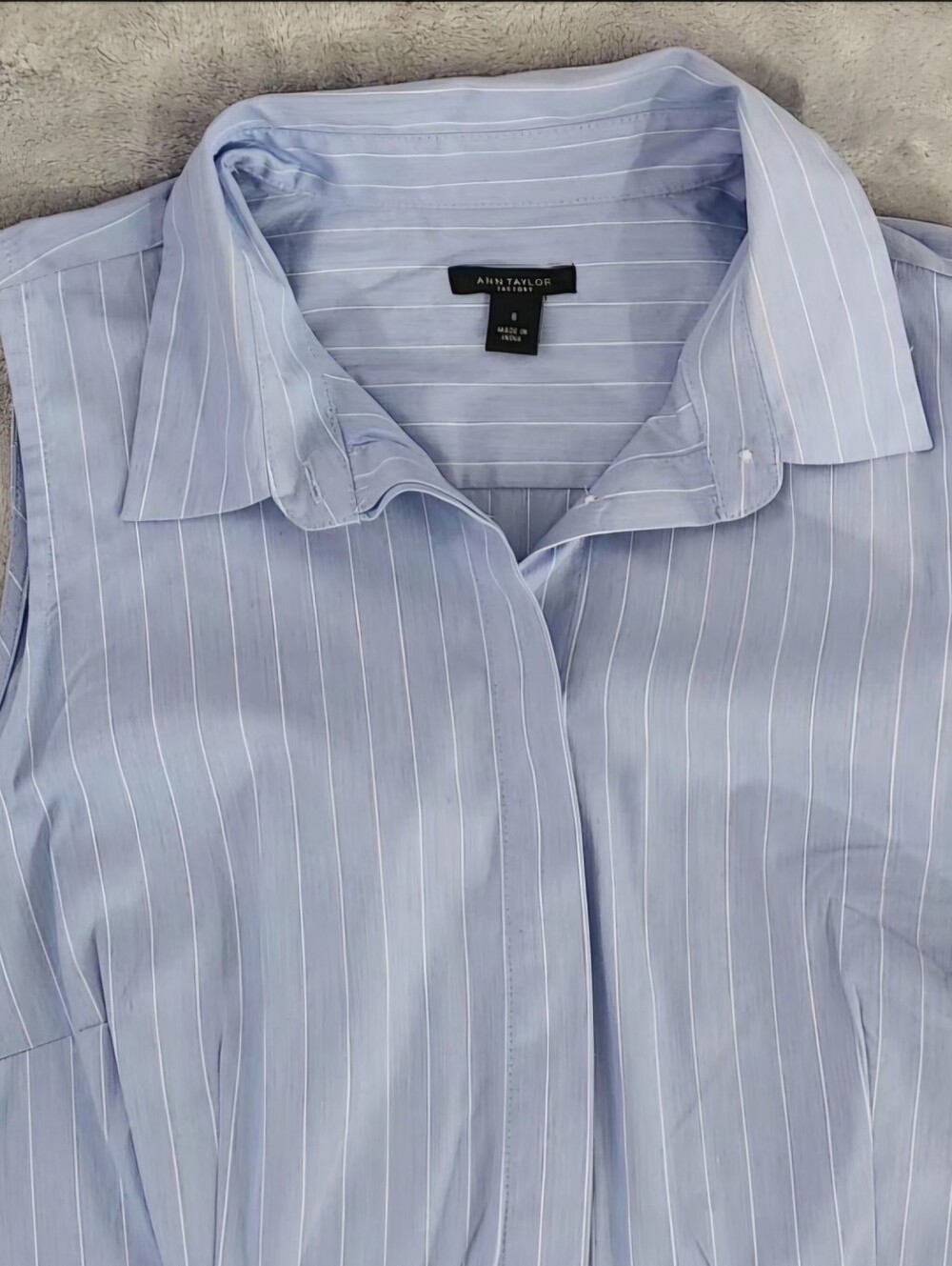 Ann Taylor Factory Sleeveless Pinstripe Midi Shirtdress with Belt Size: 8 Color: - Picture 9 of 16